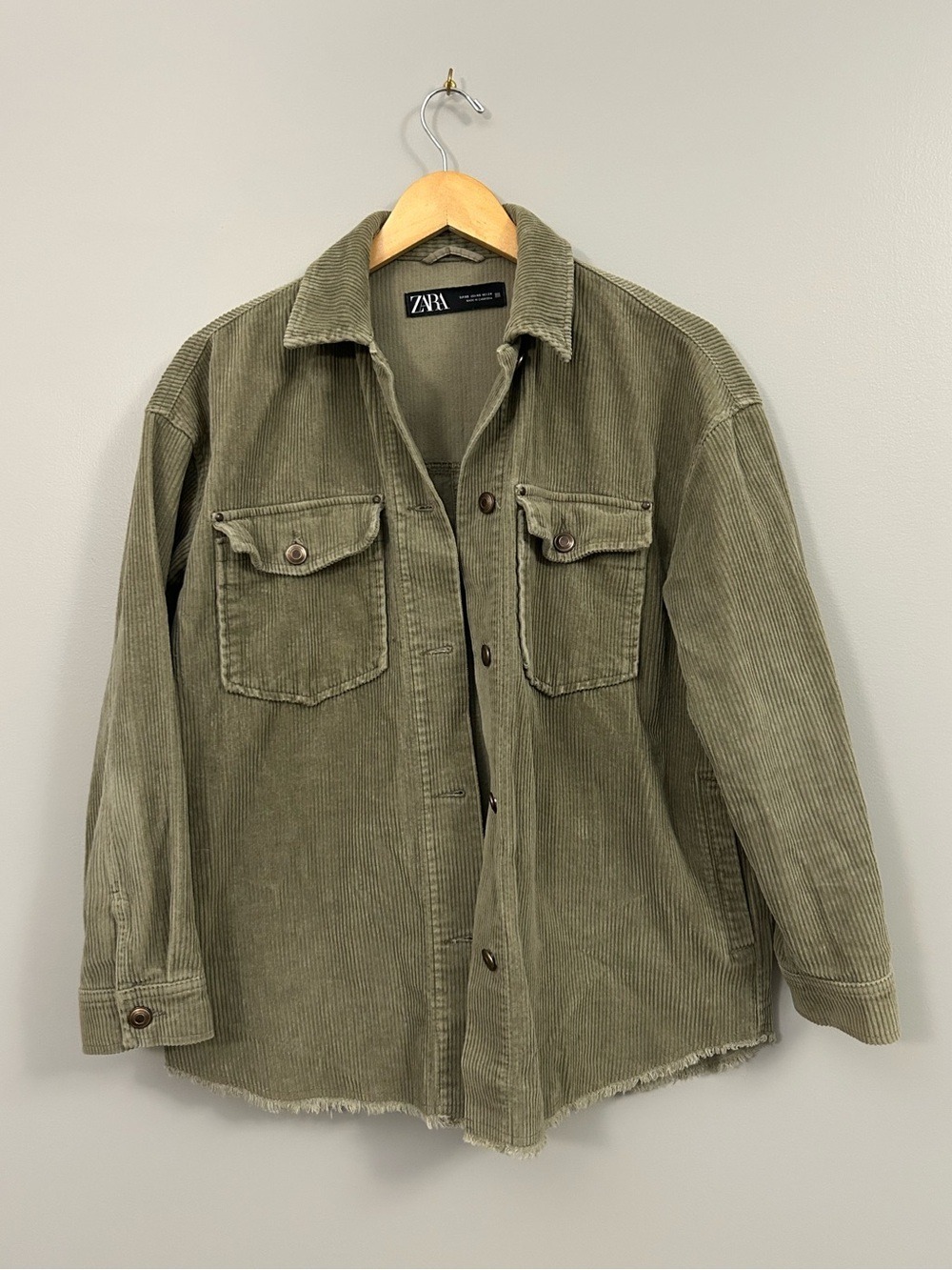 Zara Olive Corduroy Jacket XS Oversized - Picture 5 of 8